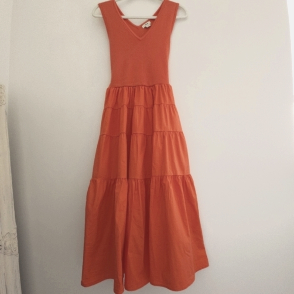 Jason Wu Tangerine Knit V-Neck Tiered Tank Pouff Long Dress